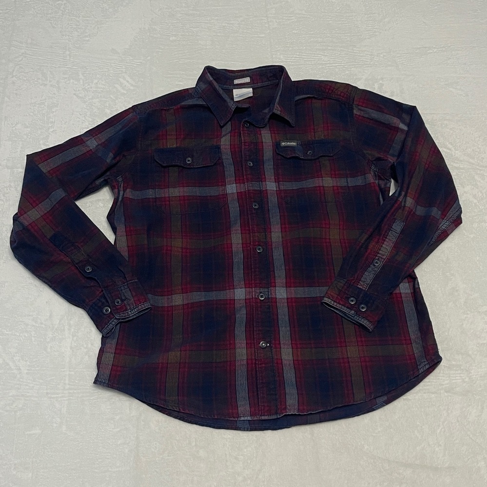 Columbia Men's Plaid Long Sleeve Button Up Shirt M Corduroy Flannel 100% Cotton